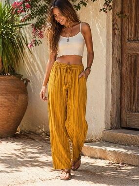 Soul Flower Hippie Lounge Pants Pineapple Express Cotton Boho Granola M NWT